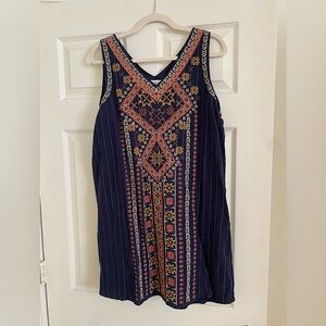 Blue embroidered Anthropologie shift dress
